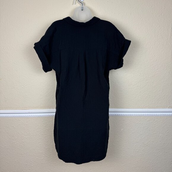J Crew 100% Cotton Short-sleeve Gauze Popover Dress With Pockets Size L Black - Picture 6 of 9
